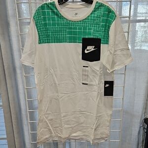 NWT Nike Men's White and Green Grid T-Shirt